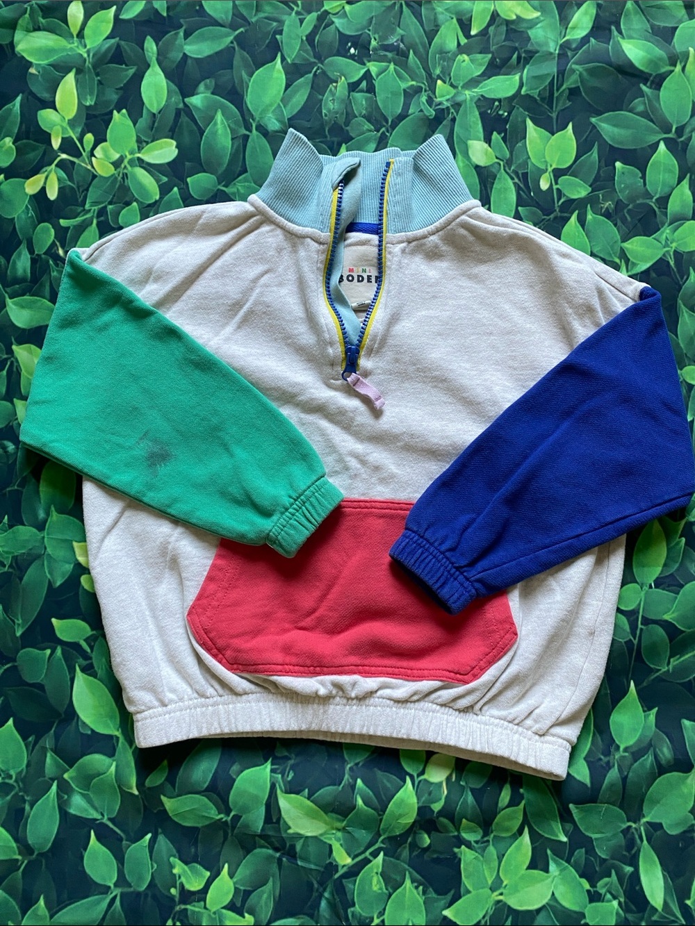 Mini Boden Boys Colorblock Quarter-Zip Pullover 6-7